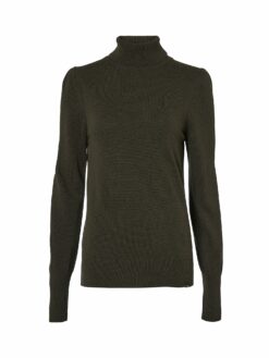 Der Chevalier Rollkragenpullover Agnes in der Farbe Leather Brown besteht aus Wolle, Kaschmir und Viskose und verfügt über Daumenöffnung. Bild auf weißem Hintergrund.