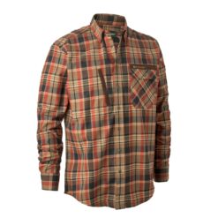 Deerhunter Herren Hemd Hektor mit Kromuster in Orange Check, langen Ärmeln, Brusttaschen und Button-Down-Kragen. Bild auf weißem Hintergrund.