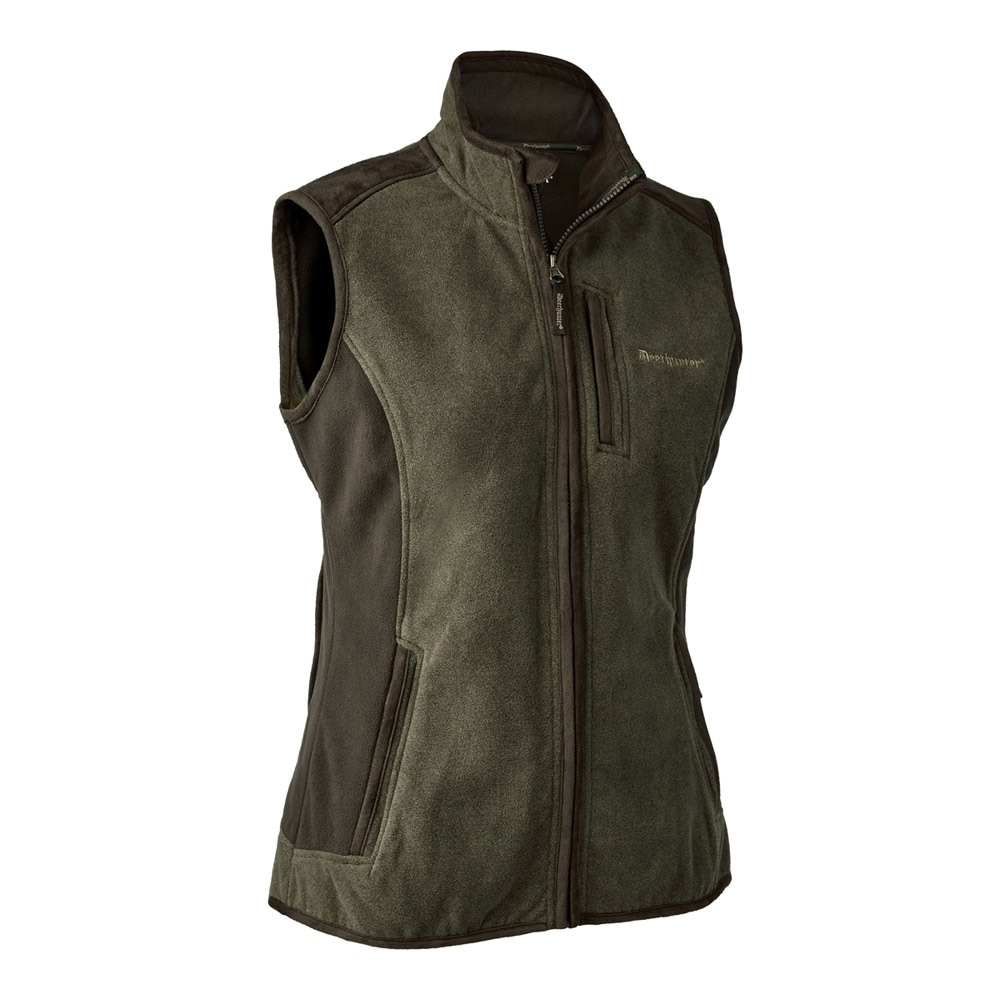 damen-fleeceweste-deerhunter-lady-pam-bonded Deerhunter Damen Fleeceweste Lady Pam Bonded in der Farbe graphite green melange. Bild ist auf weißem Hintergrund.