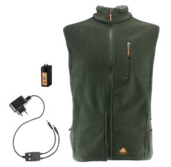 Die Alpenheat Heizweste Fire Fleece in der Farbe Grün besitzt 4 Heizstufen, eine Ladestandanzeige, einen Li-Ion Akku. Die Weste besteht aus Fleece und ist waschbar. Bild ist auf weißem Hintergrund.