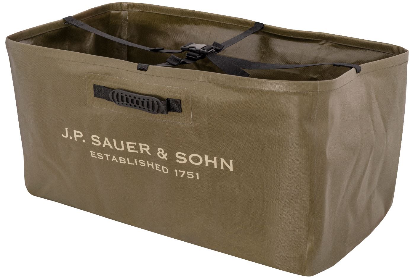 Faltbare Wildwanne mit Sauer Logo, 140L Fassungsvermögen und 100% Wasserdicht.