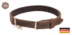 braunes Halsband aus Ölleder genietet mit Zierstickung