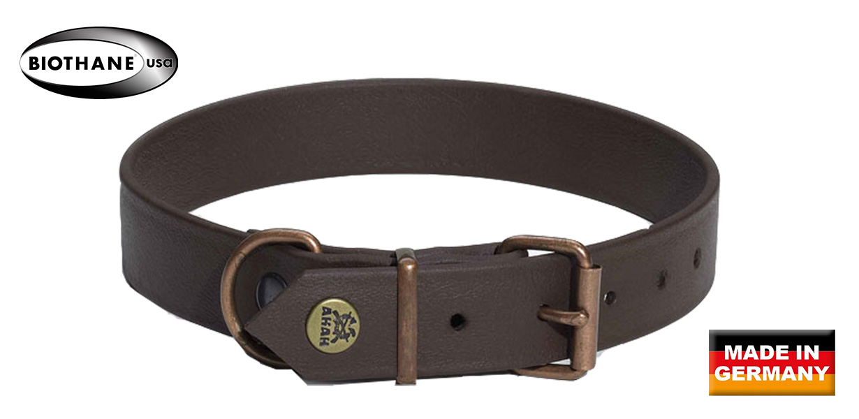 braunes Halsband aus BioThane mit Messingverschluss