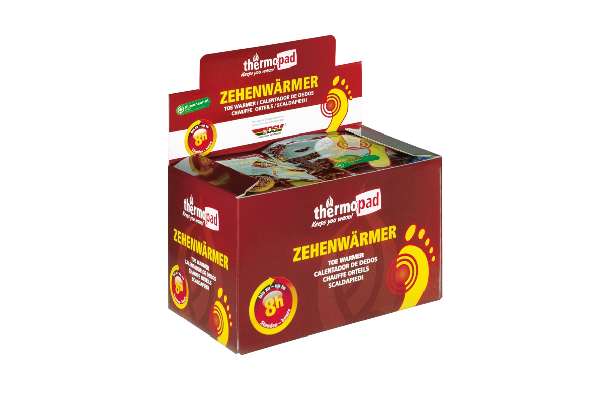 Thermopad Zehenwärmer halten 8 Stunden warm und aktivieren sich über Sauerstoff.