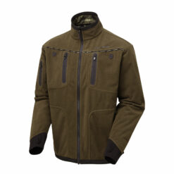 Die Shooterking Herren Softshelljacke Woodlands ist wendbar mit einer Seite in Grün und der anderen Seite in Camouflage. Sie verfügt über 2 Seitentaschen, 2 Brusttaschen und 1 Armtasche mit Reißverschlüssen. Bild auf weißem Hintergrund.