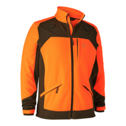 Die Deerhunter Herren Softshelljacke Rogaland in Orange mit grünen Details, 1 Brusttasche,2 Seitentaschen, hoher Kragen. Bild auf weißem Hintergrund.