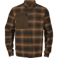 haerkila-hemdjacke-eirik-wendbar Eine Härkila Hemdjacke Eirik in Karomuster zum Wenden mit langen Ärmeln, Brusttasche und Druckknopfleiste. Bild auf weißem Hintergrund.