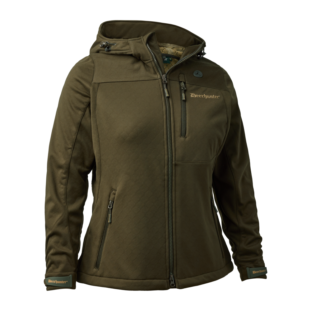 Die Deerhunter Damen Softshelljacke Lady Excape in der Farbe Art Green ist wasser- und windabweisend sowie atmungsaktiv. Das Bild ist auf weißem Hintergrund.