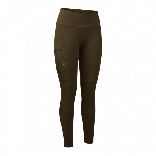 Deerhunter Damenhose lady Tights mit Verstärkung und Taschen in der Farbe Art Green. Das Bild ist auf weißem Hintergrund.