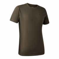 tshirt-deerhunter-easton(1) Das Deerhunter T-Shirt Easton in den Farben Drriftwood und Adventure Green hat einen Rundhalsausschnitt, vorne ein kleines Logo auf der Brust und auf der Rückseite einen Print. Bild auf weißem Hintergrund.