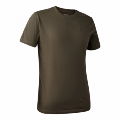 Das Deerhunter T-Shirt Easton in den Farben Drriftwood und Adventure Green hat einen Rundhalsausschnitt, vorne ein kleines Logo auf der Brust und auf der Rückseite einen Print. Bild auf weißem Hintergrund.