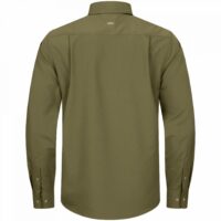 blaser-herrenhemd-airflow Das Blaser Herren Jagdhemd AirFlow in dunklen oliv verfügt ist schnelltrocknend und hoch atmungsaktiv durch den doppelt gewebten Stoff. Button-Down-Kragen und Brusttasche mit Argali-Logo. Bild auf weißem Hintergrund.