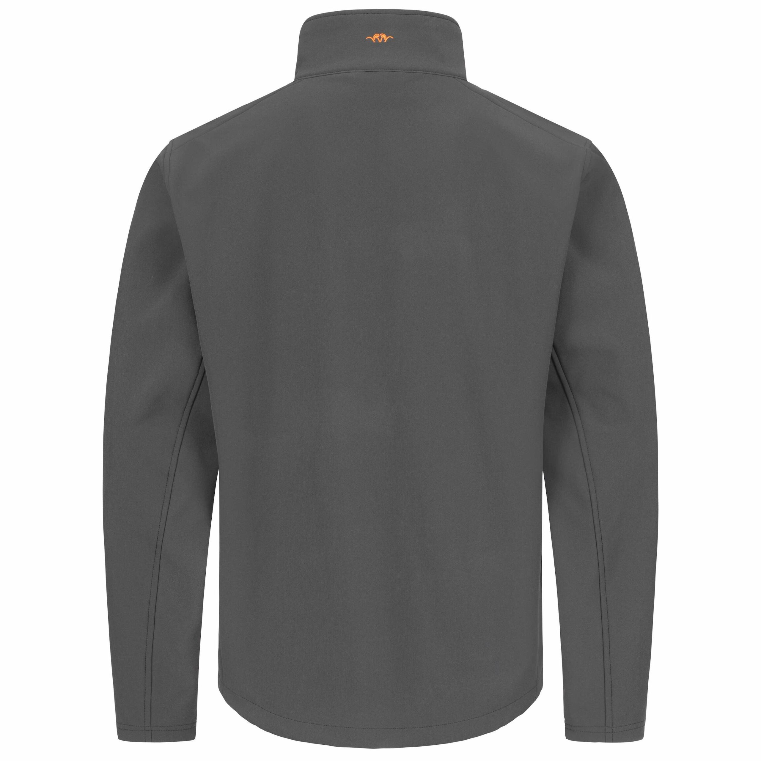blaser-herren-softshelljacke-23 Die Blaser Herren Softshelljacke 23 in der Farbe anthrazit mit Argali-Logo in Orange. Wasser-und winddicht, wärmend. Fleece-Innenfutter. Bild auf weißem Hintergrund.