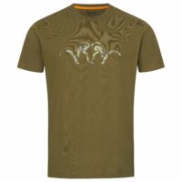 blaser-herren-tshirt-argali Das Blaser Herren T-Shirt Argali in der Farbe Olive mit Argali-Logo in Camodruck auf der Brust. Pflegeleicht und atmungsaktiv mit hohem Baumwollanteil. In 4 Farben erhältlich. Bild auf weißem Hintergrund.