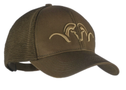 Die Blaser Mesh Kappe in Braun mit Argali-Logo und Mesh-Einsätzen am Hinterkopf. Bild auf. weißem Hintergrund.