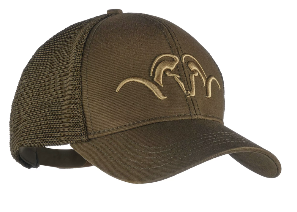 Die Blaser Mesh Kappe in Braun mit Argali-Logo und Mesh-Einsätzen am Hinterkopf. Bild auf. weißem Hintergrund.