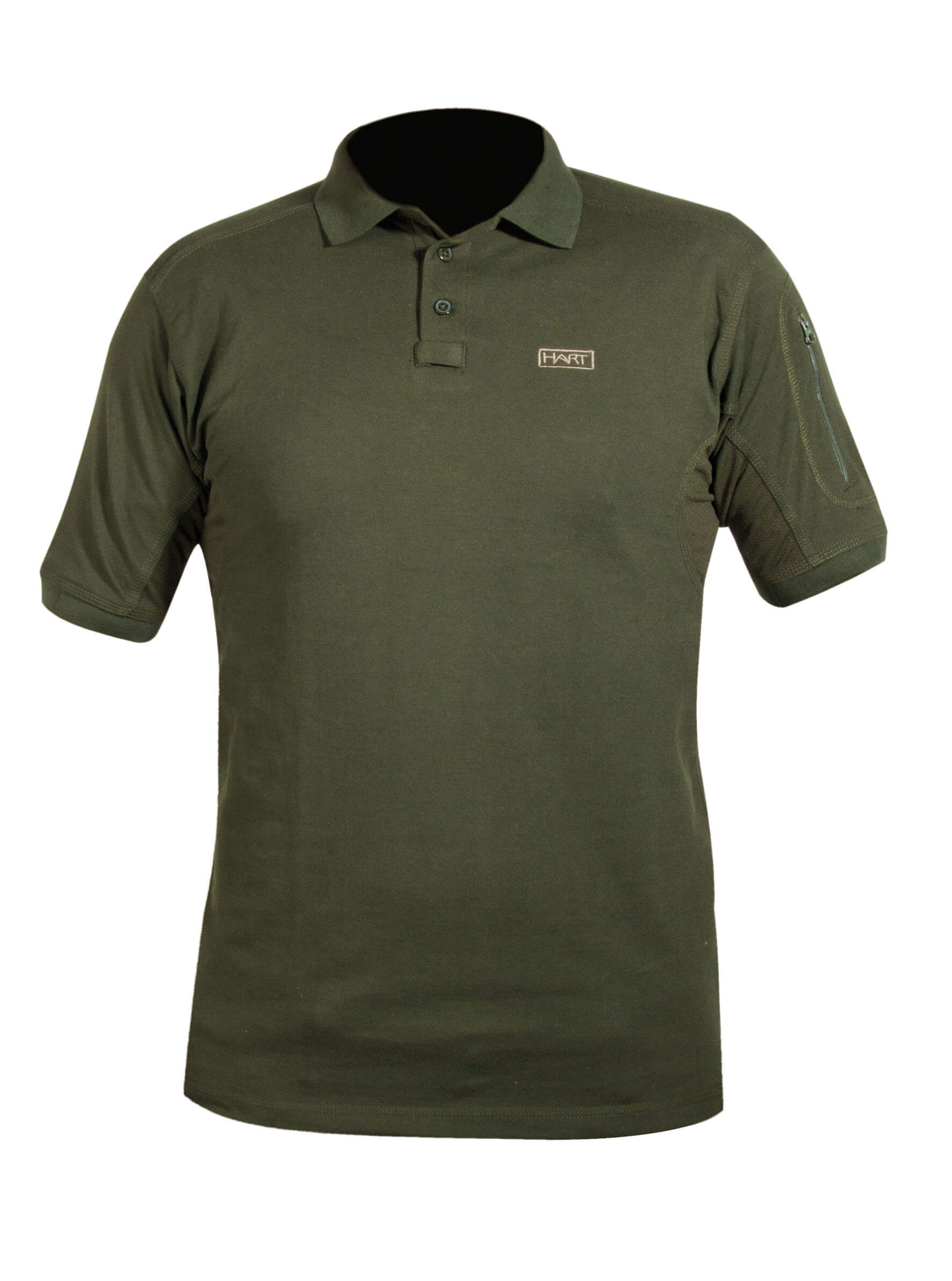 Das Hart Herren Poloshirt Ivory in Grün mit Logo auf der linken Brust und Mesh-Einsätzen im Achselbereich. Bild auf weißem Hintergrund.