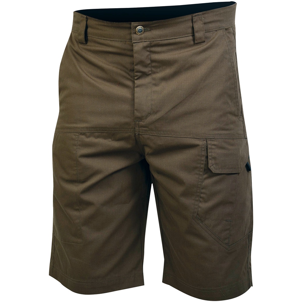 hart-herren-shorts-henar-sh Die Hart Herren Shorts Henan-SH in Grün mit vielen praktischen Taschen besteht aus robustem, wasser- und schmutzabweisendem Rip-Stop-Material. Bild auf weißem Hintergrund.