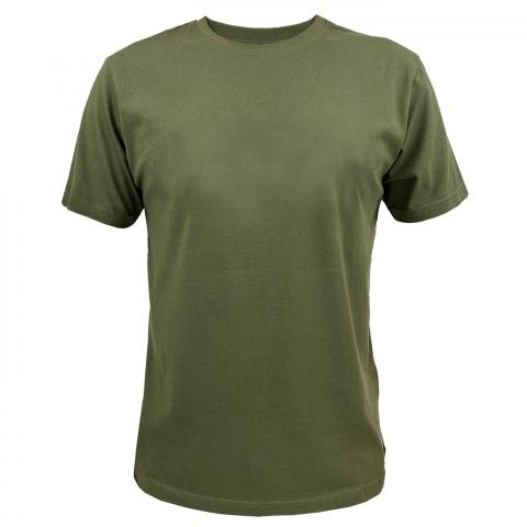 Das Rensing Herren T-Shirt Oliv ist aus reiner Baumwolle mit kurzen Ärmeln und Rundhalsausschnitt- Bild auf weißem Hintergrund.